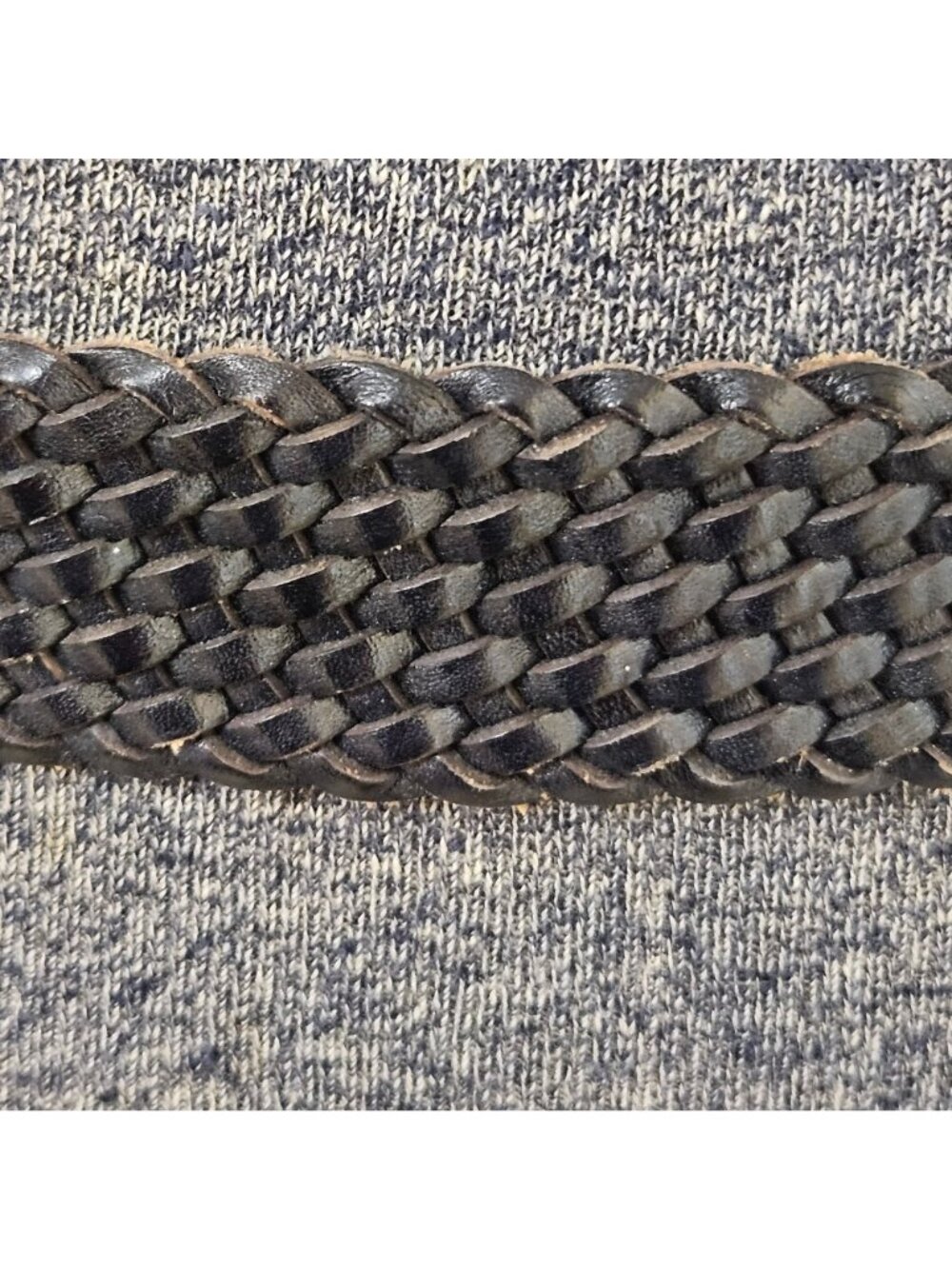 Talbots Braided Woven Belt Womens L Black Leather No Holes Loop Ring Buckle Boho - Picture 6 of 8